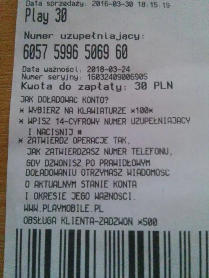 Doładowanie telefonu Play